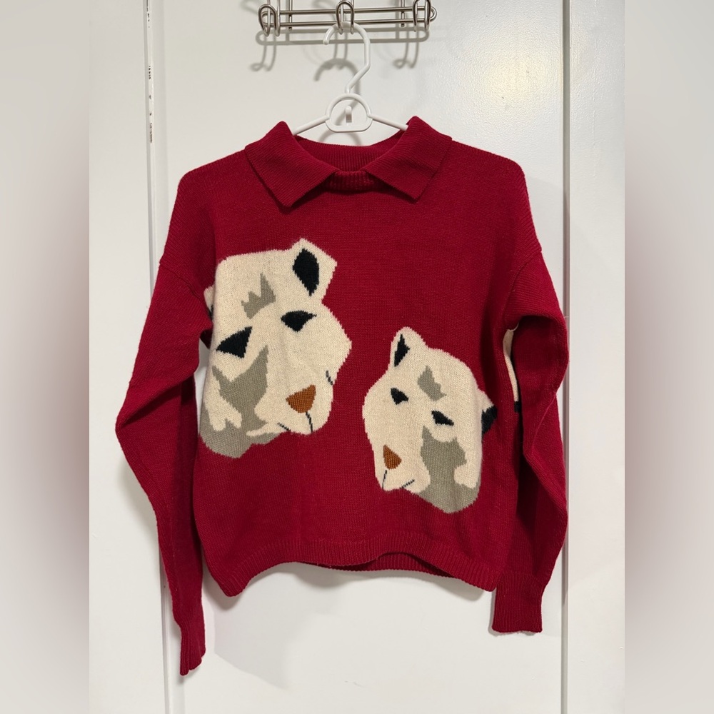 Vintage 80s Krizia Red Wool Sweater with Polar Bear Design